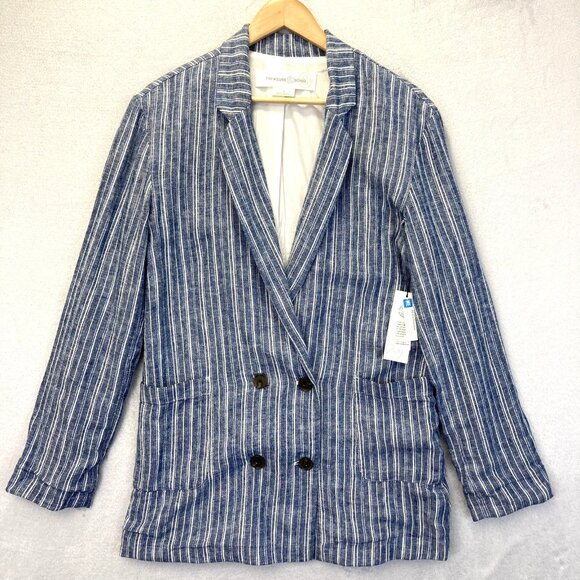 NWT Treasure & Bond Double Breasted Linen Blend Blazer Mens Small Blue Striped - Picture 1 of 15
